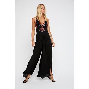 Free People Amalfi Embroidered Wide Leg Jumpsuit